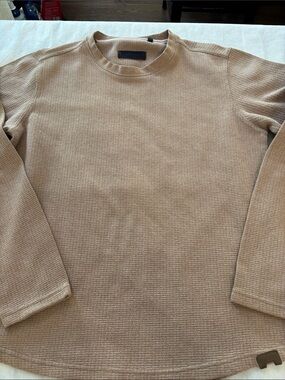 Waffle Knit Long Sleeve Crewneck Top in Tan